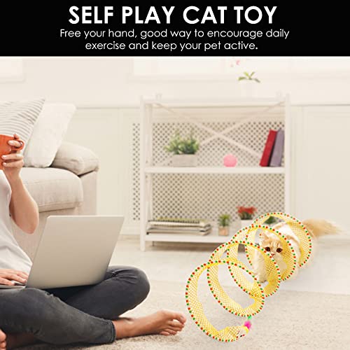 Spiral Tunnel Cat Toy, 25.59 Inches Unfolded with Cat Wand Self Play Collapsible, Hunting Spiral Tunnel with Feather Mouse Toys and Bell for Indoor Kitten Play Chase Exercise (Yellow) - color: Yellow+Pink