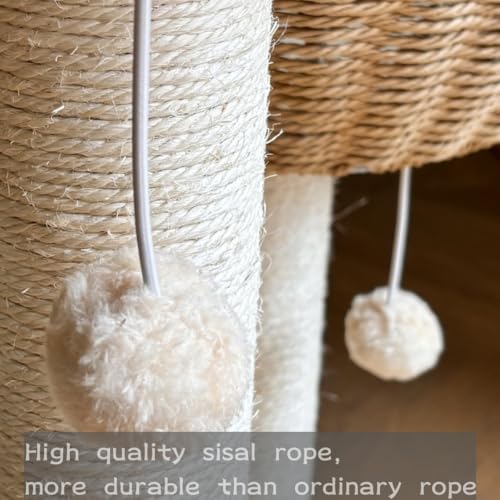 54" Modern Cat Tree for Large Cats, Wood Luxury Multi-Level Oak Solid Wood Cat Trees Cat Towers with 3 Rattan Weaving Cat Nests & Washable Cushions, Sisal Scratching Posts, for Indoor Cats-Lacquered - size: Large-Oiled1