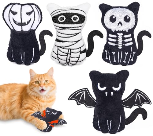 Retro Shaw Catnip Toys, 4 Pack, Horror Goth Cat Toys for Indoor Cats Kitten, Crinkle Interactive Cat Nip Kitty Toys for All Breeds (3.7 Inches) - size: 3.7 Inches