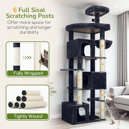 Globlazer 80in Extra Large Cat Tree Tower for Large Adult Cats, Heavy Duty Cat Condo Stand with Oversized Fan-Shaped Perch & 6 Sisal Scratching Posts, S80, Dark Grey - color: Dark Grey