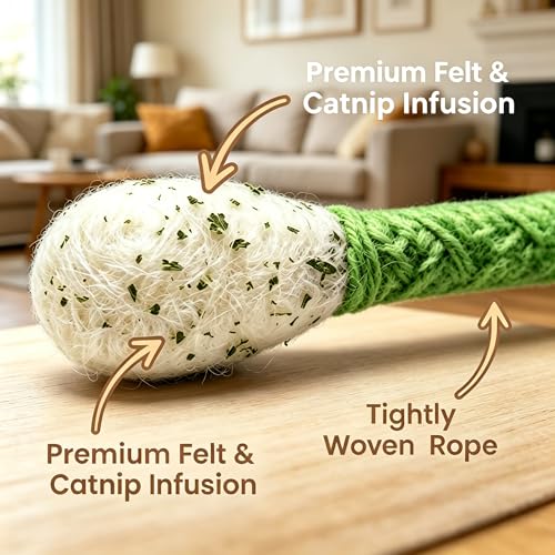 Cotton Swabs Cat Toys with Catnip 6 Pack, Durable Big Kitten Chew Sticks, Dental Teething Ropes, Giant Interactive Felt Kitty Kicker Toys for Boredom (Mix)