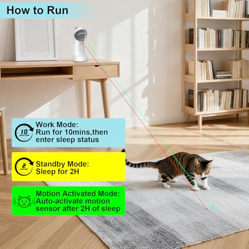 Waputne Motion-Activated Automatic Cat Toy, Unique Double Light Green&Red, 4 Speed Modes,Rechargeable Interactive Cat Toy for Indoor Cats（Red Dot+ Green Butterfly）