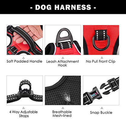 PHOEPET No Pull Dog Harnesses for Small Dogs Reflective Adjustable Front Clip Vest with Handle 2 Metal Rings 3 Buckles [Easy to Put on & Take Off](XS, Red) - color: Red, size: Extra Small