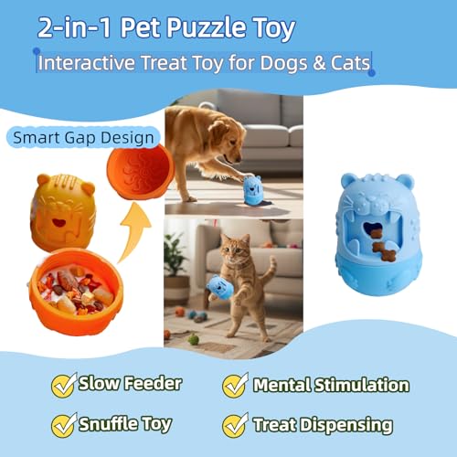 Cat Cognitive Treat Dispensing Dog Enrichment Toy,Multi-Functional Puzzle Design,Snuffle Ball& Interactive for Pet Mental Stimulation,Smart (Blue) - color: Blue