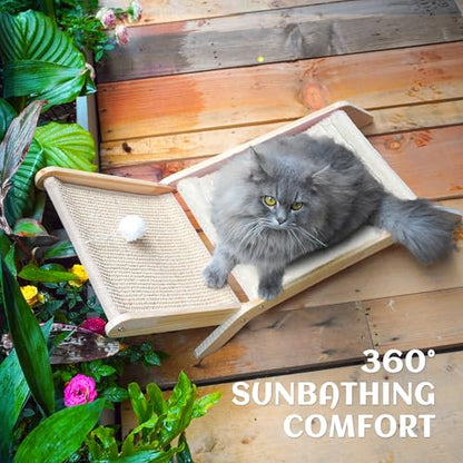 PETKARAY Beach Chair Cat Hammock, Elevated Cat Beds for Indoor Cats, Original Cozy Lounger with Sisal Scratcher and Toy Ball - color: White Plush