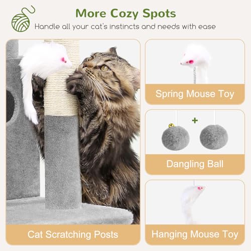 Globlazer Cat Tree Tower for Indoor Cats, 50-inch Adult Cat Tree House for Large Adult Cats with Steps, Scratching Post, 2 Cat Caves, Dangling Toys, FC50, Light Grey - color: Light Grey