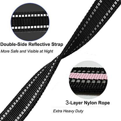Cymiler Nylon Short Traffic Leash with Padded Handle, 3 Sizes - Small to Large, Reflective Threads - Black - color: Wide-Black
