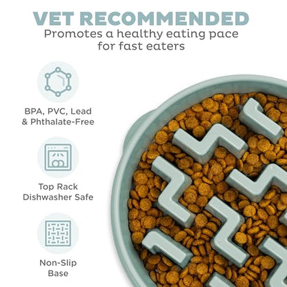 Outward Hound Fun Feeder Slo Bowl – Large 4‑Cup Capacity, Slow Feeding, Medium to Large Dogs, Non‑Slip, Sage, Notch Pattern - size: Large