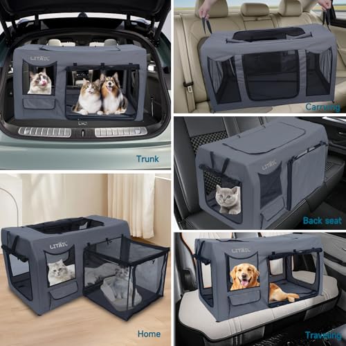 Extra Large Dog Crate for Large&Medium Dogs, Portable Dog Travel Crate for Multi-Cat Families & Small Dog Owners, Puppies, 39 Inch Foldable Portable Pet Crate with 600D Oxford for Outdoor Kennel