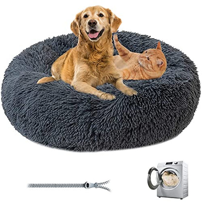 Premium Plush Donut Dog & Cat Bed - Warm & Soft, Anti-Anxiety, Non-Slip, Washable for Small/Medium/Large Dogs (Dark Gray) - color: Dark Gray, size: 15.7"40cm