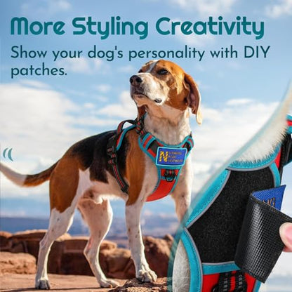 Dog Harness Medium Sized, Easy Wearing with 3 Buckles, Adjustable No Pull Pet Harness with 2 Rings for Walking, No Chock Reflective Soft Padded Vest with Control Handle, Red & Teal, M - color: Red & Teal, size: Medium