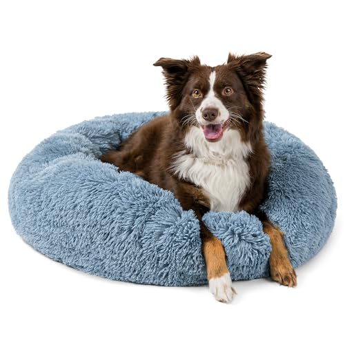 PetAmi Calming Dog Bed for Small & Medium Dogs and Cats, 30 Round Donut Dog Bed, Washable Fluffy Faux Fur Puppy & Cat Bed, Anti-Anxiety Plush Cuddler Pet Bed with Anti-Slip Bottom - Blue - color: Dusty Blue, size: Medium - 30"