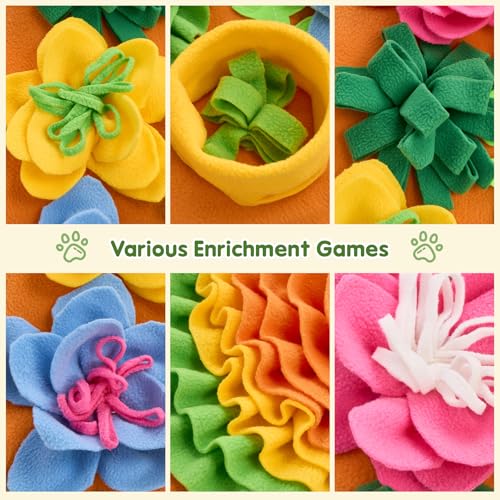 Avont Snuffle Mat for Dogs, Sniff Activity Interactive Sniffing Feeding Puzzle Slow Feeder for Puppies Cats Pets, Stress Relief Foraging Skills Brain Stimulation Enrichment -Floral
