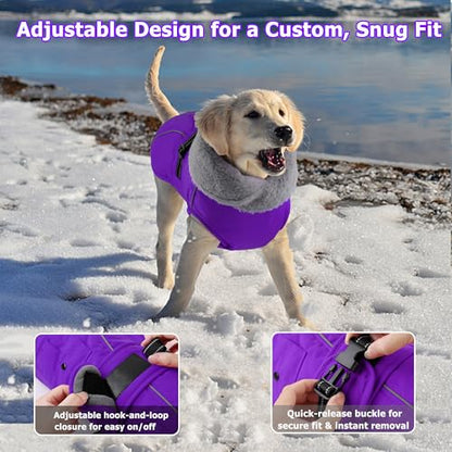Dog Coat with Pocket, Waterproof Dog Jacket with Adjustable Buckle, Reflective Puppy Winter Coat Warm Turtleneck Fleece SnowJacket for Small Medium Large Dogs - Purple 2XL - color: Purple, size: XX-Large( Chest: 30.7"-39.4", Back:23.6")