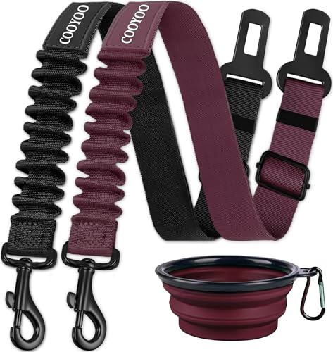 Dog Seat Belt,3 Piece Set Retractable Dog Car Adjustable Seatbelts for Vehicle Nylon Pet Safety Heavy Duty & Elastic & Durable Car Harness for Dogs - color: Set 08-Black+Fuchsia