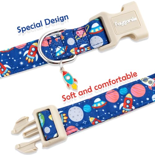 Faygarsle Space Theme Dog Collar, Navy Blue with Rockets and Planets Pattern for Summer Small Medium Large Dogs XS - color: Blue Space, size: Extra Small
