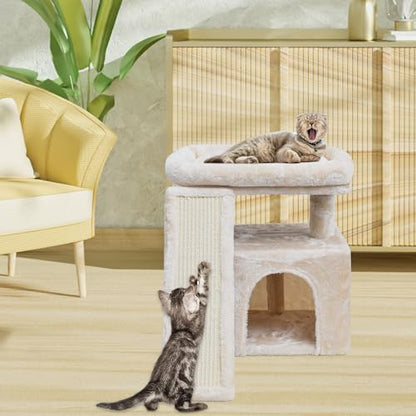 Small Cat Tree for Indoor Cats, Cat Tower with Scratching Post, Perch and Cozy Condo for Kittens and Adult Pets (Beige) - color: Beige