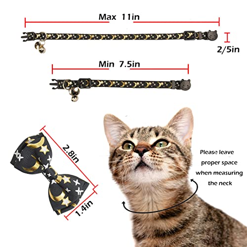 Bowtie Cat Collars Breakaway with Bell, Adjustable Cute Kitty Collars Safety Buckle Kitten Collar for Cat Puppy 7.5-11in (Black Moon) - color: Black Moon