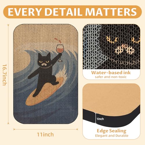 Art Cat Scratcher, Wall-Mountable Cat Scratching Board, Cat Wall Scratcher 16.7x11x1 Inch Cat Scratch Pad and Cat Scratchers for Indoor Cats Toy Furniture Protector(SurfingCat1) - color: SurfingCat1