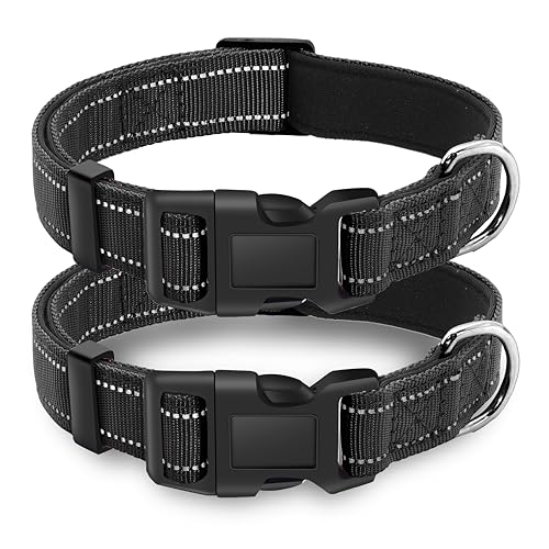 2 Pack Reflective Dog Collar with Safety Locking Buckle, Adjustable Soft Breathable Comfortable Nylon Pet Collar for Small, Medium and Large Dogs, Black, S - color: A-Black(2 Collars), size: Small (Width 3/4")