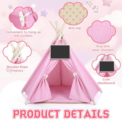 Dog & Cat Teepee Tents Indoor Pet Teepee Bed with Thick Cushion Portable Dog Houses Pink Cat Tents for Puppy & Pet(S: 15.5 x 15.5 x 21 Inch) - size: S: 15.5 x 15.5 x 21 Inch