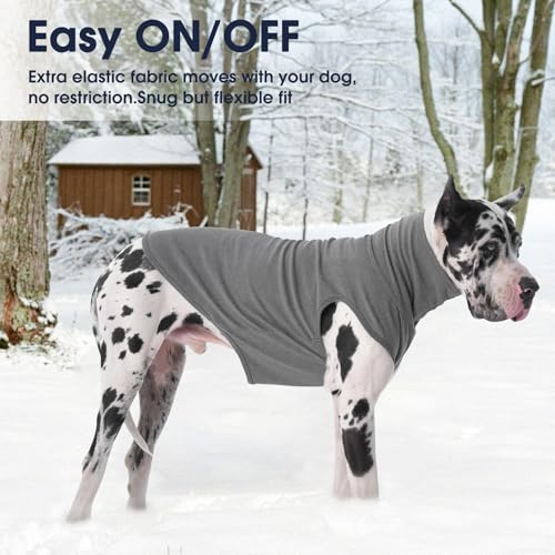 IECOii Dog Fleece Vest Sweater - Stretch Warm Pullover with Turtleneck,Grey,Large, Easy On/Off Winter Dog Sweater for Medium Large Dogs Girl Boy, Winter Fall Jumpsuit with High Neck - color: Grey, size: Large