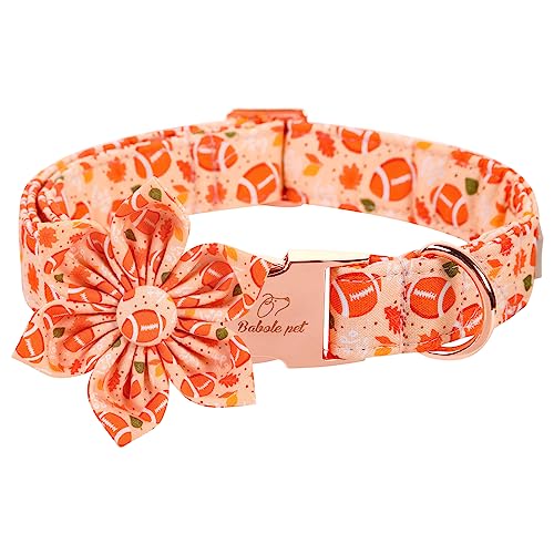 Fall Football Dog Collar with Flower Bow - Cute Orange Fall Dog Collars, Adjustable Cotton Metal Buckle Bowtie Collar for Small Medium Large Boy Girl Dogs XS - color: F-Fall Football, size: XS