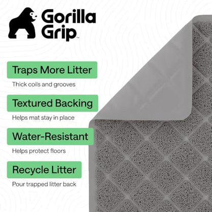 GORILLA GRIP Cat Litter Box Mat, Cushioned Coil Mesh Litter Trapping Mats, Scatter Control Supplies for Less Mess, Phthalate Free, Ultra Deep Catch Grooves, Rinse or Vacuum to Clean, 24x17 Gray 2 Pack - color: Grey, style: Small (24" x 17") x 2