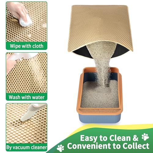 GRELY XXL 47''X 36'' Supper Large Cat Litter Box Mat,2 Layer Litter Mat for Indoor Cats,Rug for Pet Kitty,Litter Trapping Mats,Waterproof Urine Proof,Non-Slip - color: Khaki Xxl47"x36"