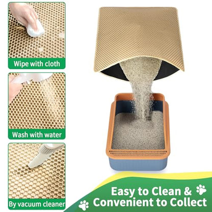 GRELY Cat Litter Mat,25"x16" Litter Box Mat,2 Layer Litter Trapping Mat for Indoor Cats,Litter Catcher Mats. Non-Slip Waterproof Urine Proof, Collapsable - color: Khaki S 25"x16"