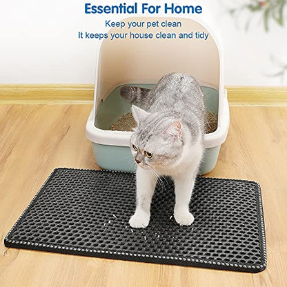 Cat Litter Mat, Kitty Litter Trapping Mat, Double Layer Mats with MiLi Shape Scratching design, Urine Waterproof, Easy Clean, Scatter Control 21'' x 14'' (Black) (JYD-MSD-22)