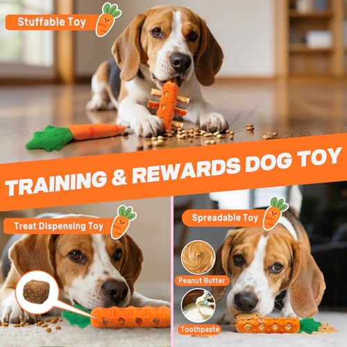 Fida 2-in-1 Puppy Teething Toys, Natural Rubber Chew Toys for Dogs to Keep Them Busy & Plush Toys with Crinkle Leaves, Interactive Dog Toys for Small Medium Breeds and Puppies.(Carrot) - color: Orange Carrot