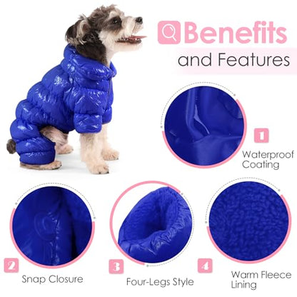 AOFITEE Dog Coat, Dog Winter Jacket, Fullbody Dogs Winter Coat Snowsuit, Waterproof Pet Puffer Jacket Snow Suit with Legs, Pet Fleece Vest, Cold Weather Coats for Small Dogs, Blue L - color: Blue, size: Large