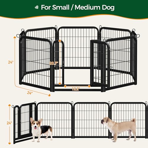 Yaheetech Dog Playpen Outdoor, 24 inch 8 Panels Dog Pen Indoor Heavy Duty Puppy Exercise Pen Metal Pet Fence for RV Camping/Yard/Garden - size: 24"