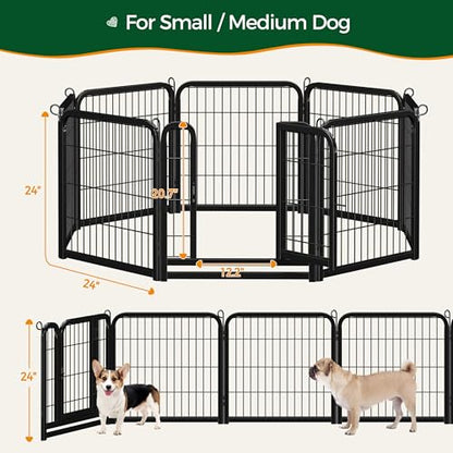 Yaheetech Dog Playpen Outdoor, 24 inch 8 Panels Dog Pen Indoor Heavy Duty Puppy Exercise Pen Metal Pet Fence for RV Camping/Yard/Garden - size: 24"
