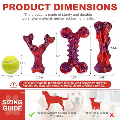 Kseroo Indestructible Dog Toys for Aggressive Chewers: 3-Pack Beef Flavored Hard Nylon Dog Chew Toys for Medium & Large Dogs(25-90lbs), Tough Super Chewer Dog Bones Toys to Keep Them Busy, Red - color: 3PC-Beef-Red