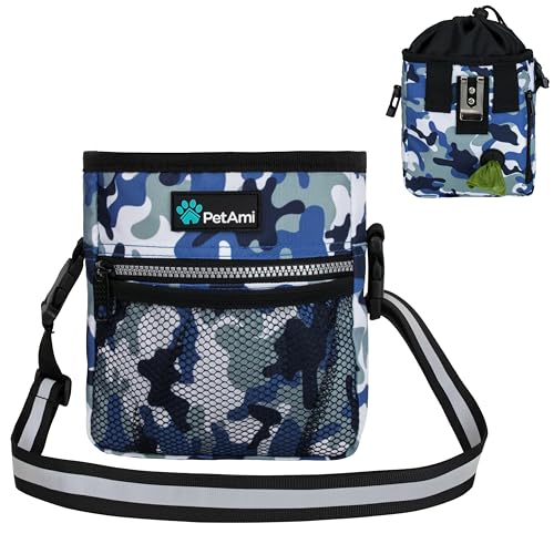 PetAmi Dog Treat Pouch, Pet Treat Pouch for Training, Dog Walking Bag Holder for Kibbles, Pet Food Toy, Dog Trainer Essentials Supplies, Poop Bag Dispenser, 3 Ways to Wear (Camo Blue) - color: Camo Blue