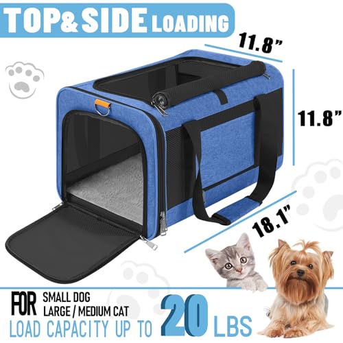 GAPZER Pet Carrier Large Cats 20 lbs Top Load/Soft Sided Small Dog Travel Carriers/Collapsible Carrier Bag for Medium Cat Puppy/Sturdy Transport Carriers Long Trips/Medium Cats 15 pounds Blue - color: Blue