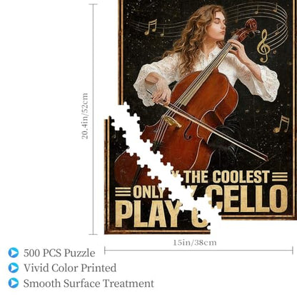 500 Pieces Jigsaw Puzzles for Adults, All Women are Created Equal Only The Coolest Play Cello Art Puzzle, Stress Relief Logical Thinking Brain Teaser Puzzle 20.4x15 Inch - color: Wooden Puzzle1, size: 500 Piece pcs