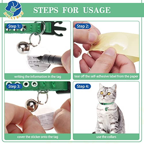 Leather Personalized Breakaway Cat Collar with Studded Bell and Safety Quick Release Buckle - Rivets Studded ID DIY Collars for Boy Girl Cats Kittens, 9" - 11.5" Green - color: Green, size: 9"-11.5"