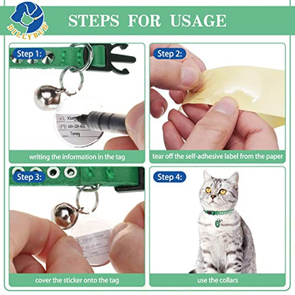 Leather Personalized Breakaway Cat Collar with Studded Bell and Safety Quick Release Buckle - Rivets Studded ID DIY Collars for Boy Girl Cats Kittens, 9" - 11.5" Green - color: Green, size: 9"-11.5"