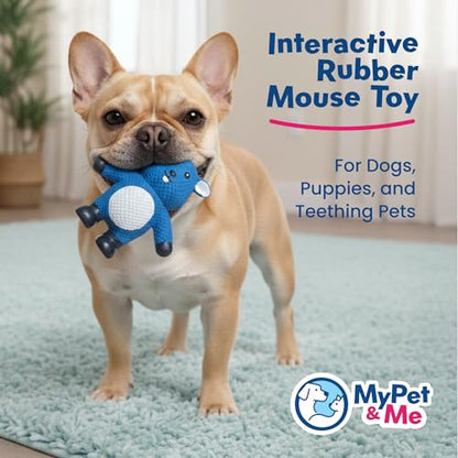 My Pet & Me - Squeaky Dog Toys for Light to Moderate Chewers - Fun Latex Toys for Puppies, Teething, and Gentle Play - Interactive Fetch and Chew Toy with Squeaker (Blue Mouse, 4.3 Inch) - size: 4.3 Inch, style: Blue Mouse
