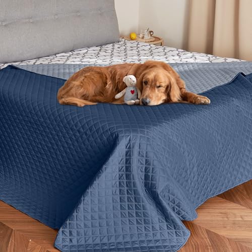 NICETOWN Waterproof Pet Blanket, Liquid Pee Proof Dog Blanket for Sofa Bed Couch, Reversible Floor Bed Furniture Protector Cover for Small Medium Large Dogs Cats, 1 Panel, Navy/Stone Blue, 62" x 82" - color: Navy/Stone Blue, size: 82"L x 62"W x 0.15"Th