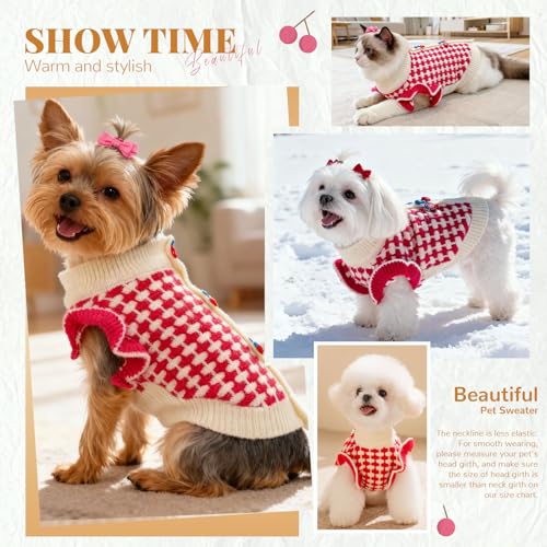 BAEJMJK Cute Cherry Small Dog Sweater Soft Girl Dog Cardigan Clothes Turtleneck Warm Pet Puppy Knitted Pullover Princess Dogs Cats Outfits(Red Cherry B,Large) - color: Red Cherry B, size: Large
