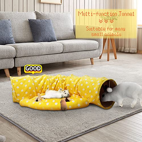 BWOGUE Bunny Tunnel Bed, 2-in-1 Collapsible Tunnel Tubes Toys with Removable Mat Hideout for Cats Kittens Rabbits Guinea Pigs Kitty - color: Yellow