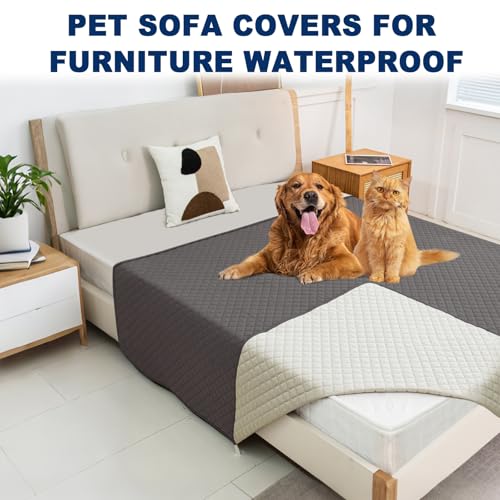 Waterproof Sofa Couch Protector Dog Bed Cover Pet Blanket for Furniture Non-Slip Washable Pee Pads for Puppy Large Dogs Cats (Grey,30x70 in)