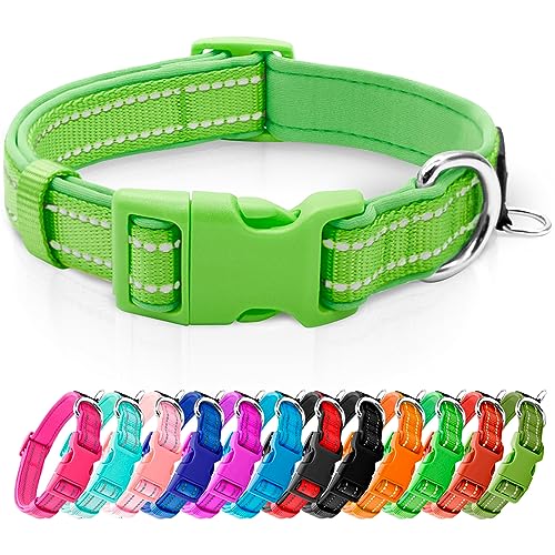 Reflective Dog Collar, Soft Neoprene Padded Pet Collar with ID Tag Ring, Adjustable for Puppy and Small Dogs,Green,XS - color: Green, size: X-Small (Pack of 1)
