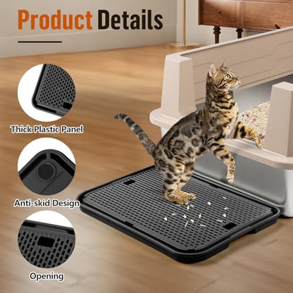 Large Cat Litter Box Step Mat, 16.5"x11.2" Cat Ramp Stairs, Cat Litter Catcher for Self-Cleaning Litter Box, Cats Pedal Step Stool Ideal for Kitten & Older Cats (Black) - color: Black Large
