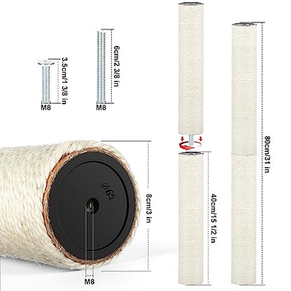 4 PCS M8 Cat Scratching Post Replacement, 15.7 x 3.1 Inch Sisal Pole Cat Tree Replacement Post with Screws, Refill Scratcher Posts for Indoor Kitten Tree Tower Spare Cat Furniture Protector - color: M8+White01