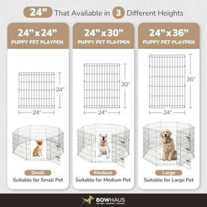 BOWHAUS Foldable Outdoor/Indoor Pet Playpen with Gate, Available in 36 Inch Height Metal Portable Kennel, Heavy-Duty Exercise Fence Cage 8 Panels for Large Dog, Animals - style: 36 Inch